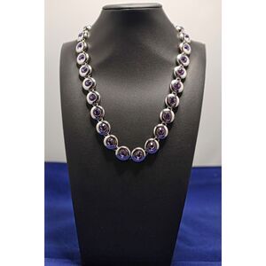 Heavy Silvertone and Amathyst Necklace